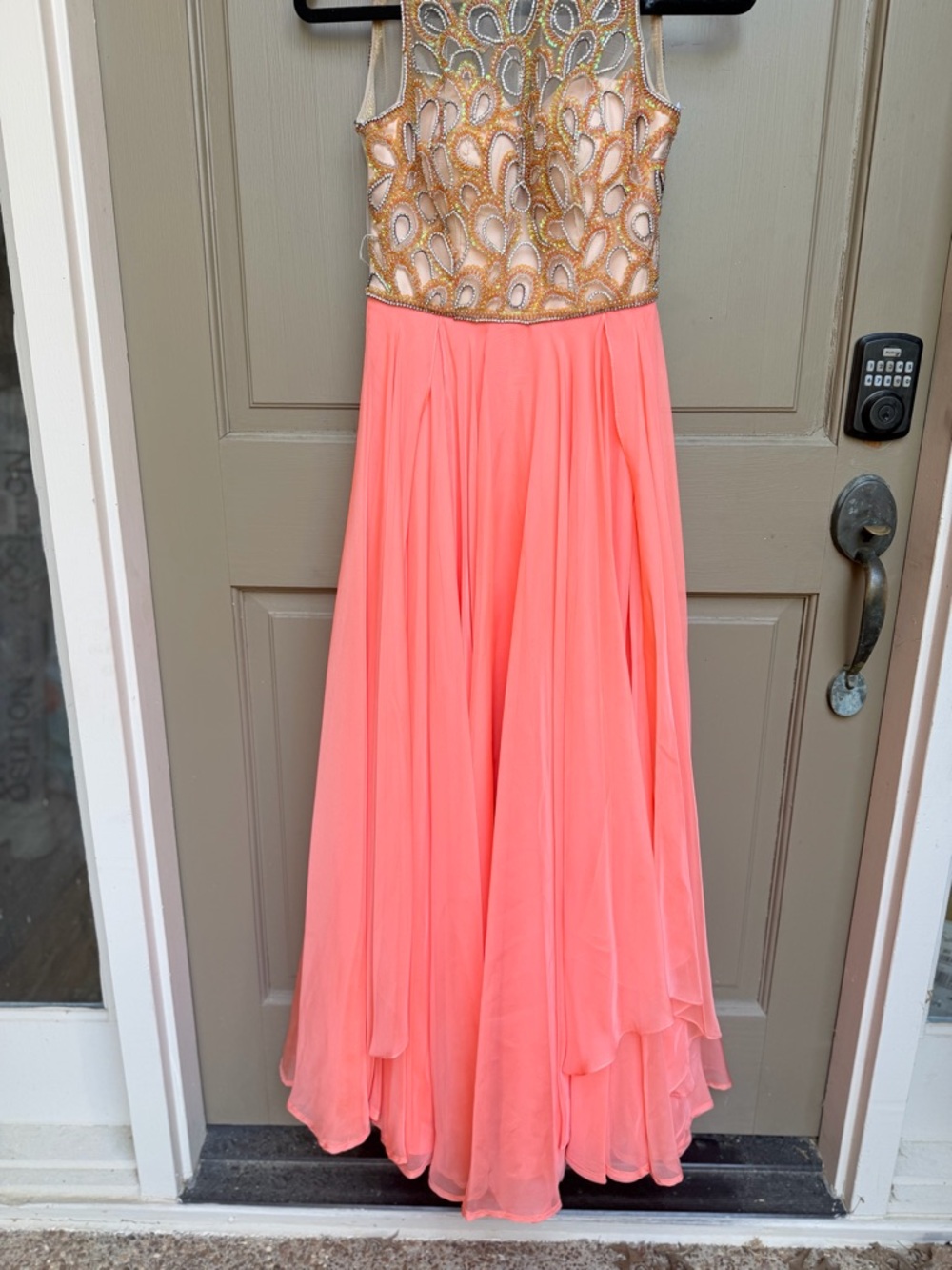 Rachel Allan Beaded Prom Gown Coral Peach Formal Dress Size 4 Pageant Gala